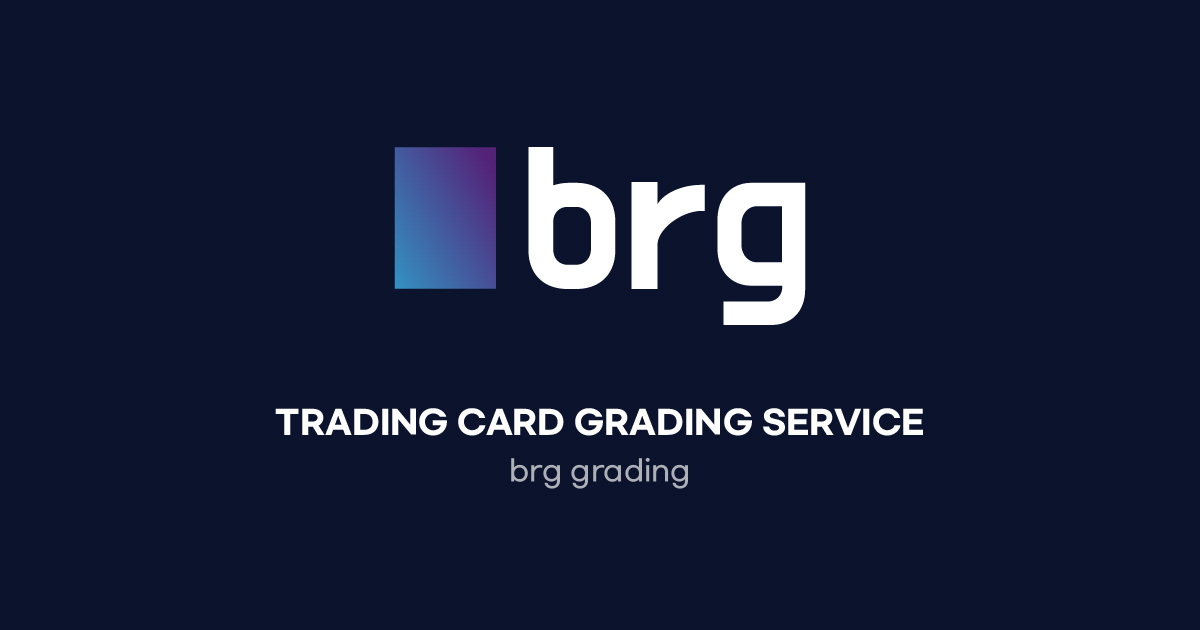 Logo of BRG Grading, a trading card grading service, featuring the letters 'brg' on a dark background with the slogan 'Trading Card Grading Service'.